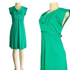Vintage 70s Summer dress With attached belt in green size S short sleeves.